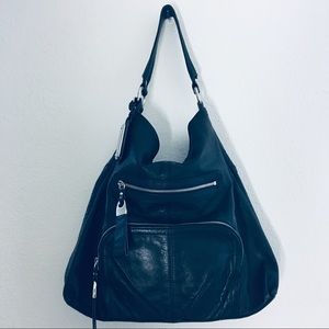 B Makowsky Black Leather Hobo Handbag